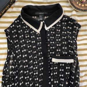 Forever 21 Black and White Bow Print Collar Dress